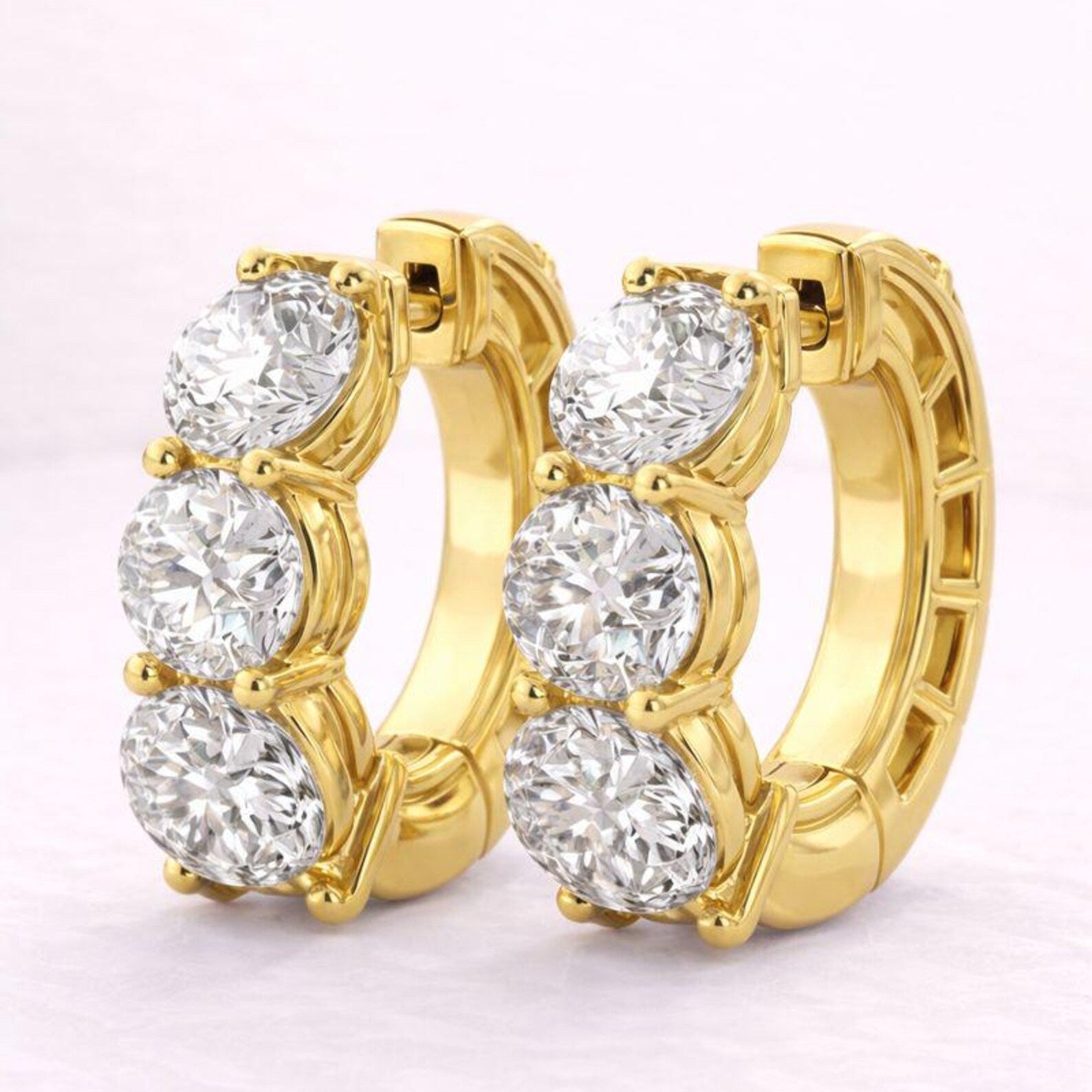 Three Stone Diamond Hoop Earrings, Huggie Earrings for Women, Dainty Everyday Huggies, Gift for Her, Handmade in USA, Laelouris