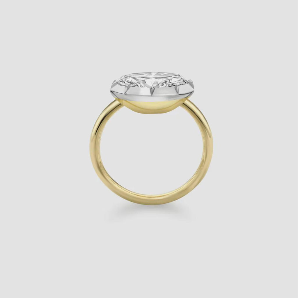 Lab Diamond East-West Oval Ring E–F VVS/VS Georgian-Inspired Button Back with Cleaning Kit
