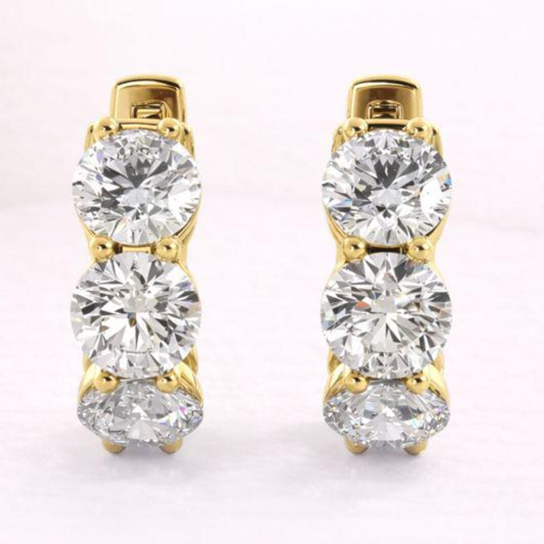 Three Stone Diamond Hoop Earrings, Huggie Earrings for Women, Dainty Everyday Huggies, Gift for Her, Handmade in USA, Laelouris