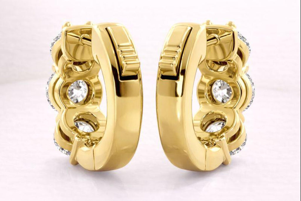 Three Stone Diamond Hoop Earrings, Huggie Earrings for Women, Dainty Everyday Huggies, Gift for Her, Handmade in USA, Laelouris