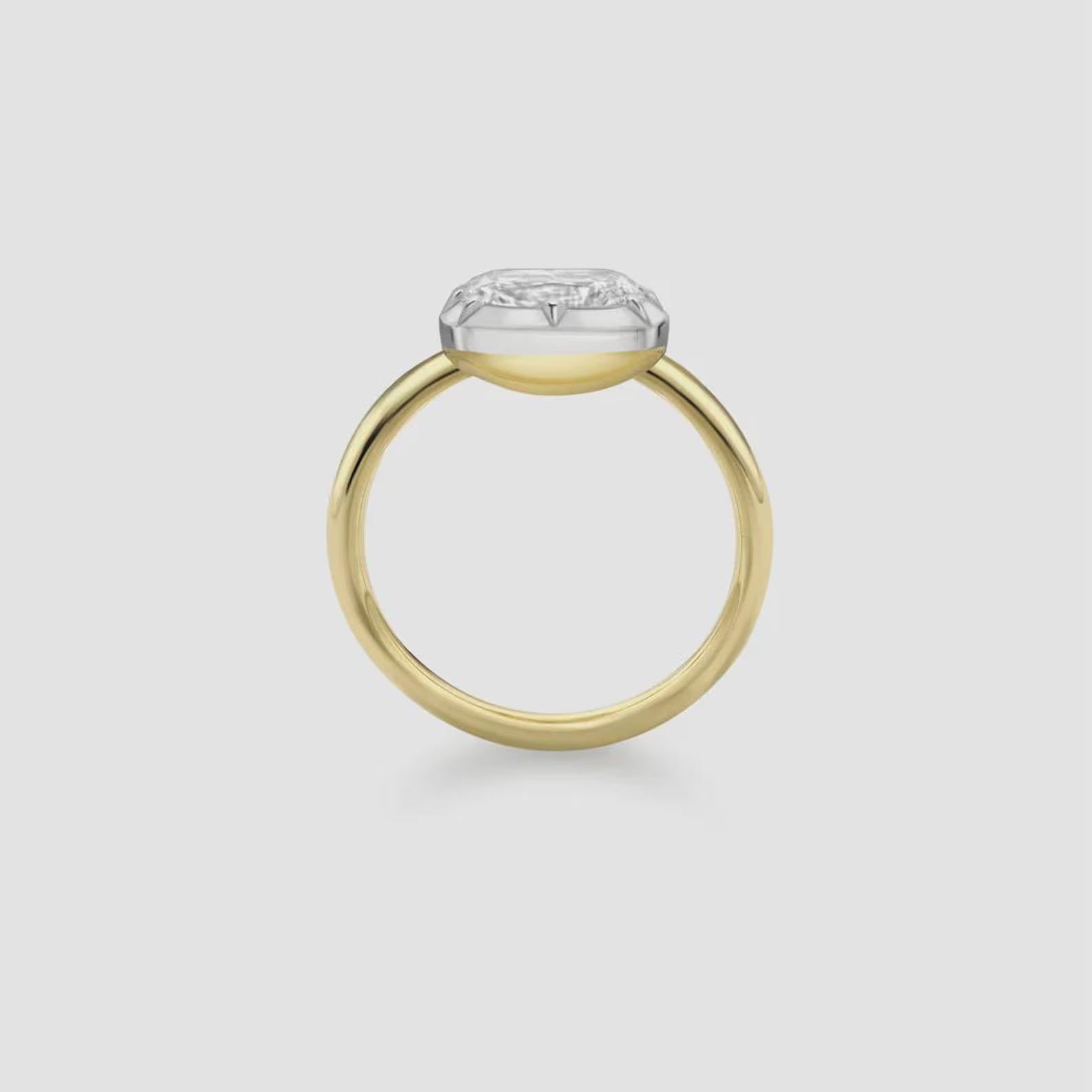 East-West Cushion Lab Diamond Ring | Georgian 18K Gold Setting