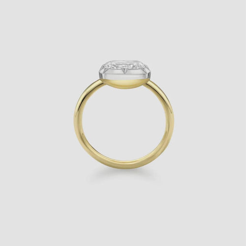 East-West Cushion Lab Diamond Ring | Georgian 18K Gold Setting