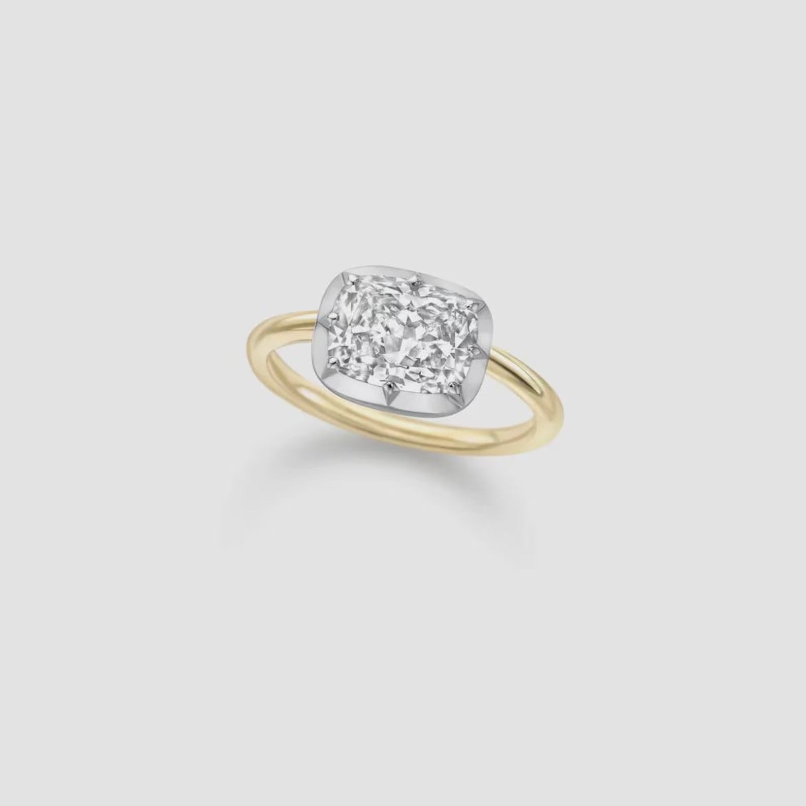 East-West Cushion Lab Diamond Ring | Georgian 18K Gold Setting